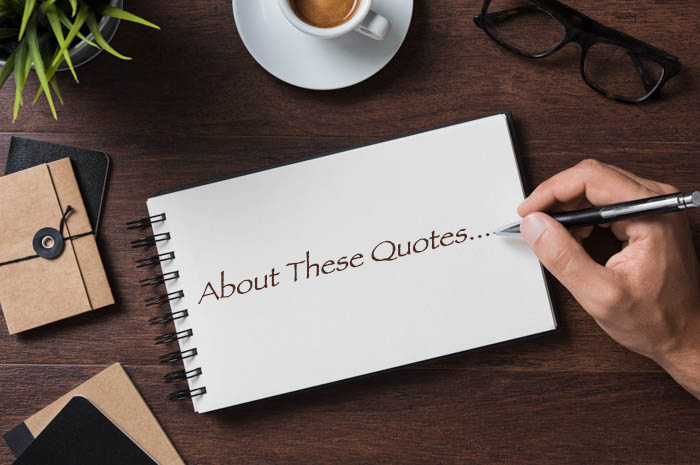 A person writing "about these quotes" in a notebook. A person writing "About these quotes" in a notebook which is on an office table.