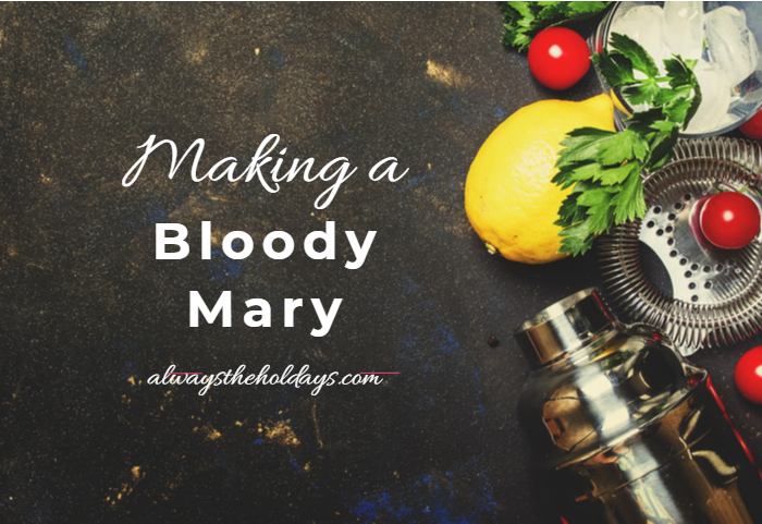 Blackboard and vegetables with text reading "making a bloody Mary."