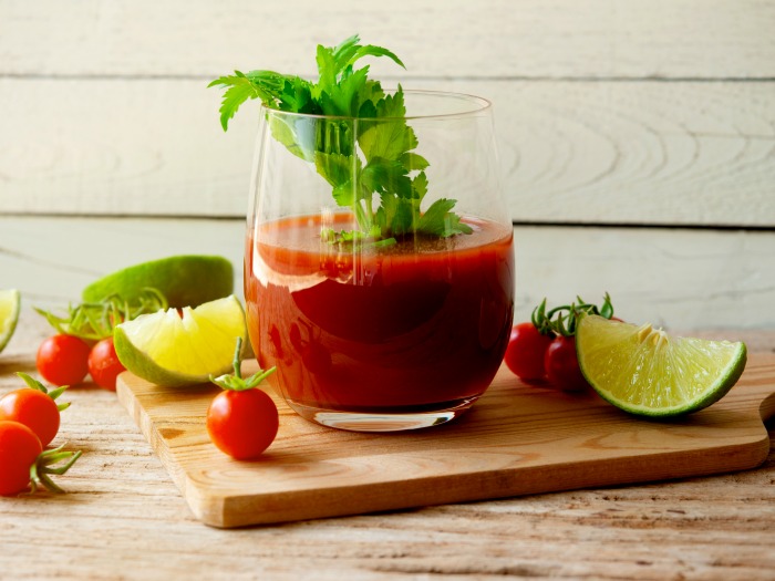 Tomato juice with limes and cherry tomatoes