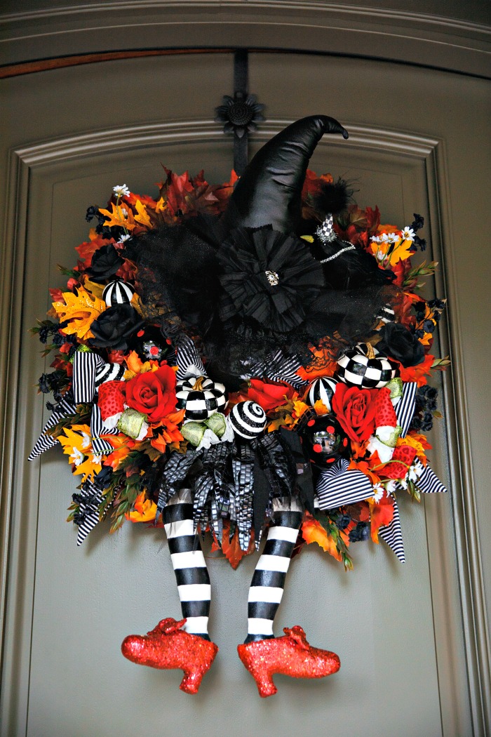 Witch legs door wreath. Witch legs door wreath with ruby slippers.