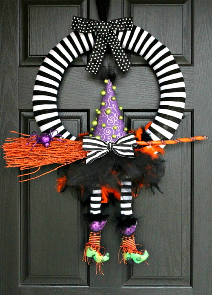 Witches legs door wreath.