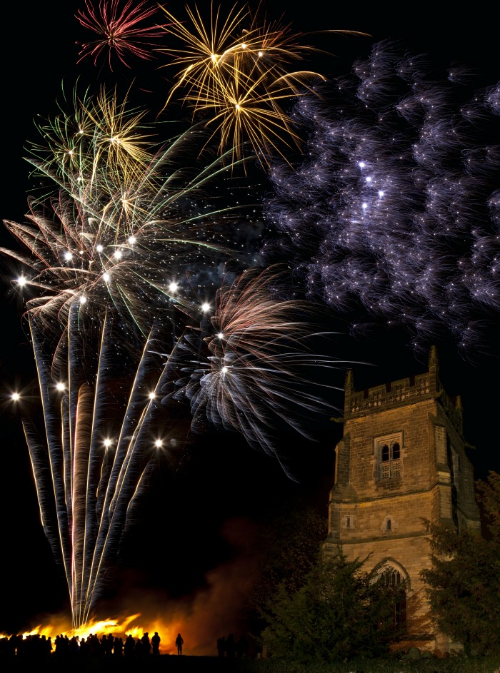Fireworks and cathedral.