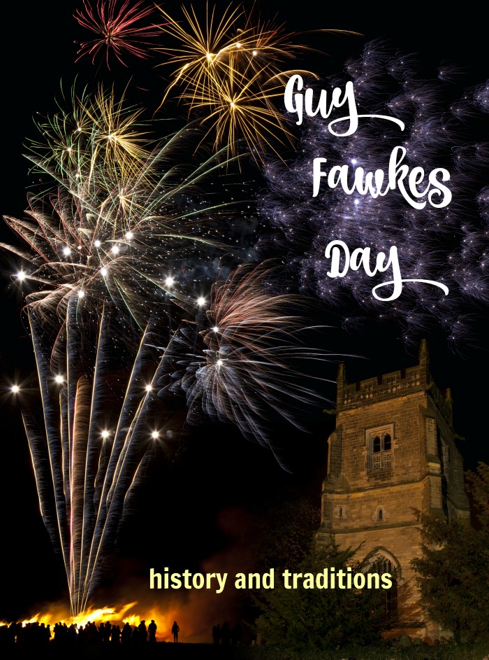 Fireworks show over a cathedral with the words reading "Guy Fawkes Day".