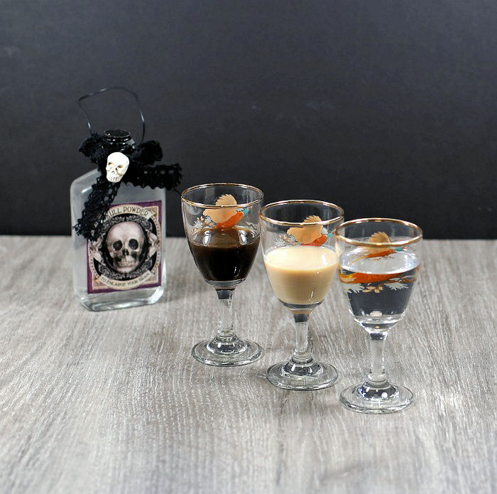 I:ngredients for The Ghostbuster cocktail. Kahlua, Vodka and Bailey's Irish cream