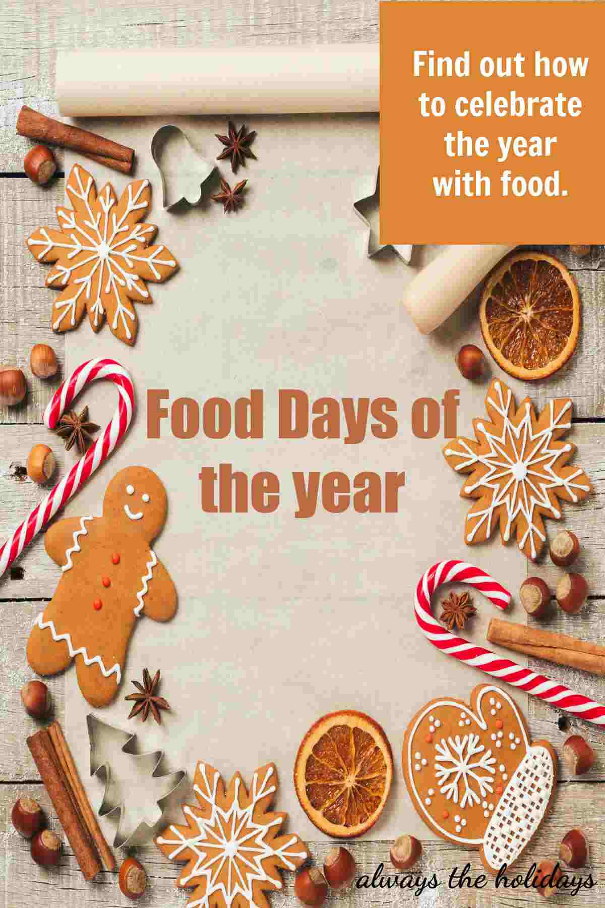 Food Days of the Year Holiday food with words Food Days of the Year.
