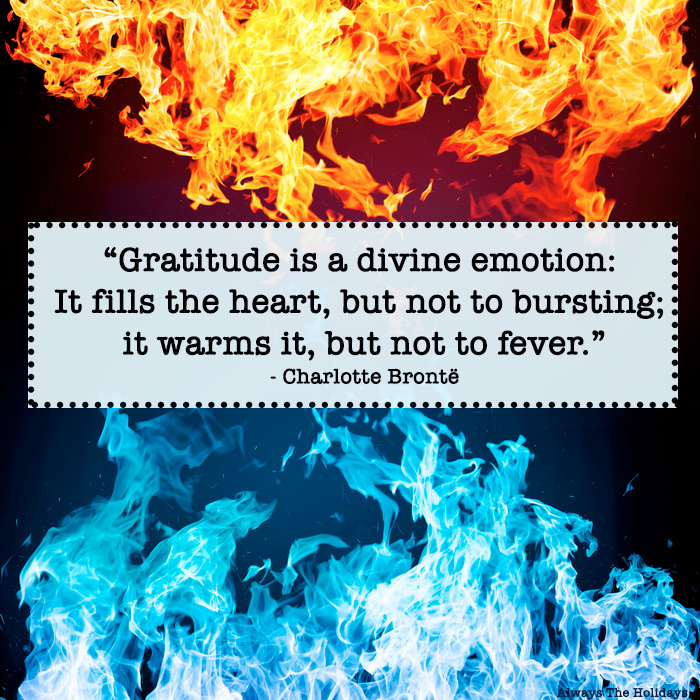 A gratitude quote for text overlay over orange and blue fire.