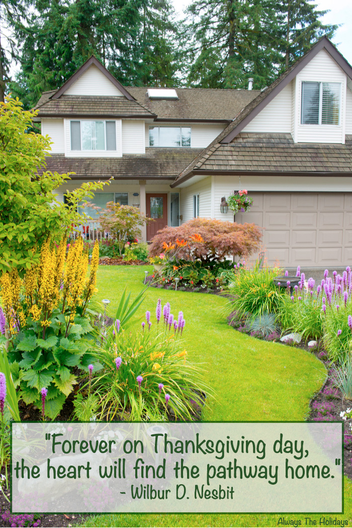 A two story house with a nice garden and a grassy pathway leading to the house with a text overlay.