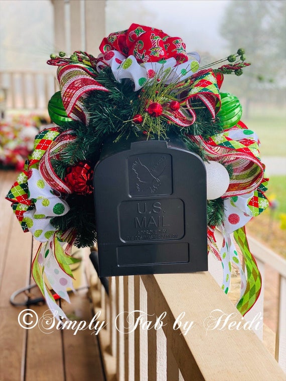 Image for Colorful Christmas Mailbox Decoration with Festive Ribbons