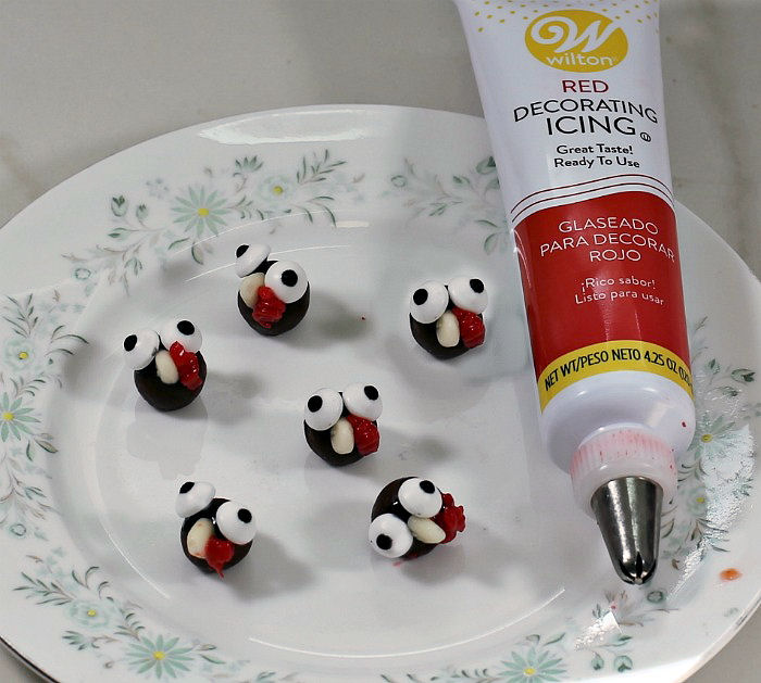 Malted milk balls with edible eyes, candy noses and frosting wattle.