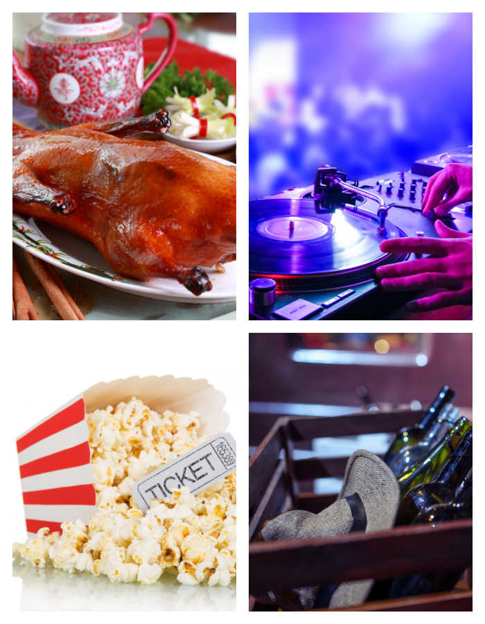 Interesting January national Days National Days of January celebrate - Peking duck, disc jockey, popcorn and ticket and bootlegger basket.