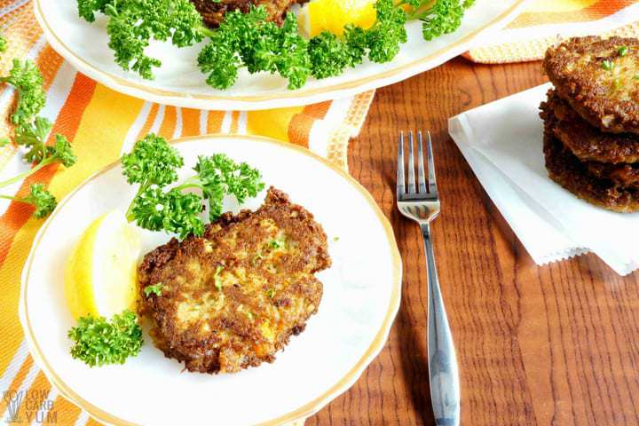Keto crab cakes for National Pork Rind Appreciation Day.