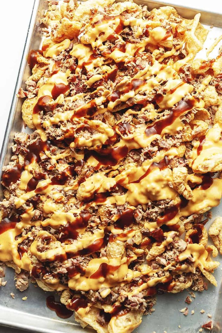 Keto nachos in a serving dish.