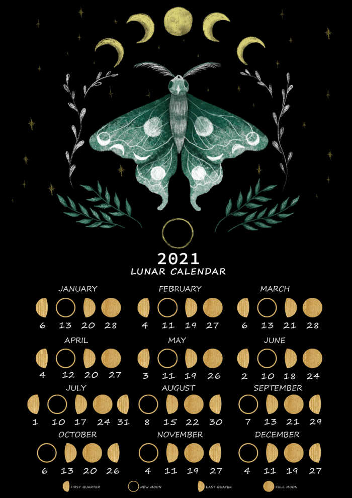 Lunar calendar for 2021 Lunar calendar for 2021 with moth.