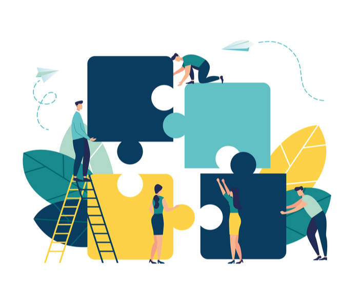 Vector image of people putting together a jigsaw puzzle. Vector image of people putting together a jigsaw puzzle to celebrate National Puzzle Day.