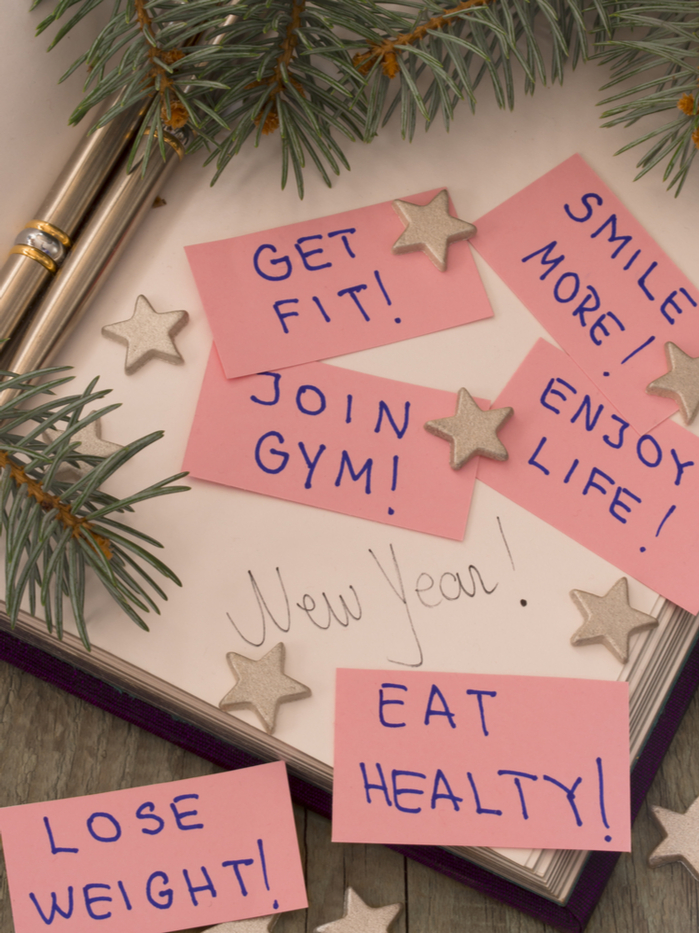 Post it notes with the top New Year's resolution on them.