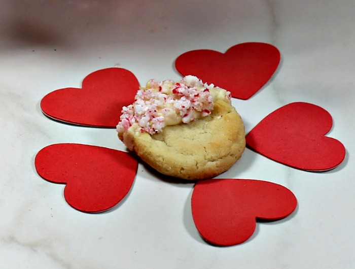 hearts around a peppermint cookie.