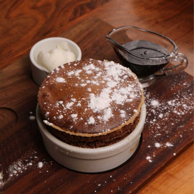 Chocolate soufflé with cream