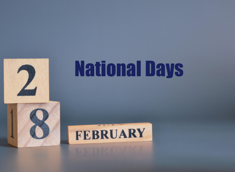 Blocks on a blue background with date 28 February and text National Days.