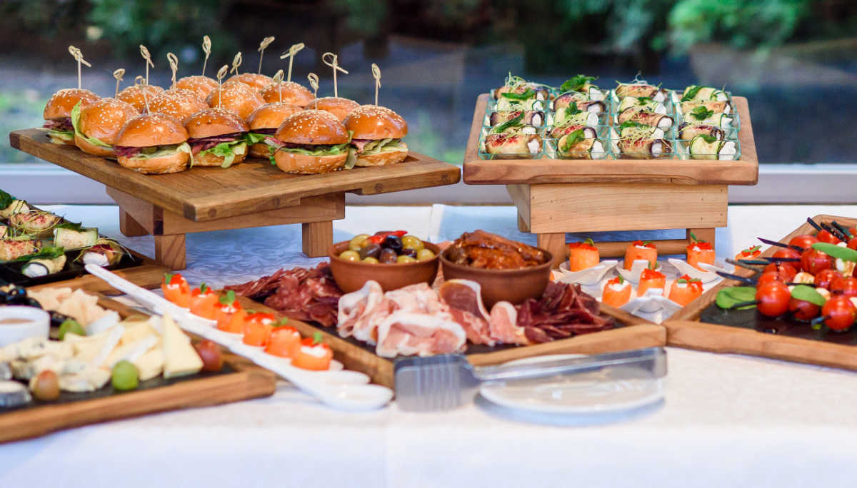 It's party time! Trays of party food on a table.