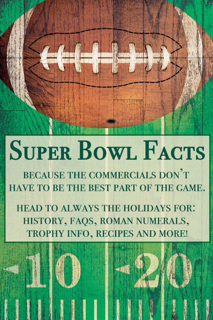 A wooden board with a football in a football field painted on it with a text overlay about Super Bowl facts. A wooden board with a football football field on it with a text overlay about Super Bowl facts.