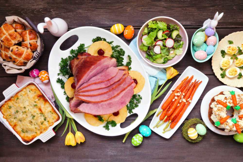 April food is delicious Display of April food dishes in a row.