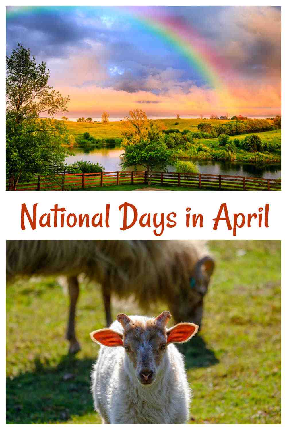 National Days in April Rainbow and farm animals with words National Days in April