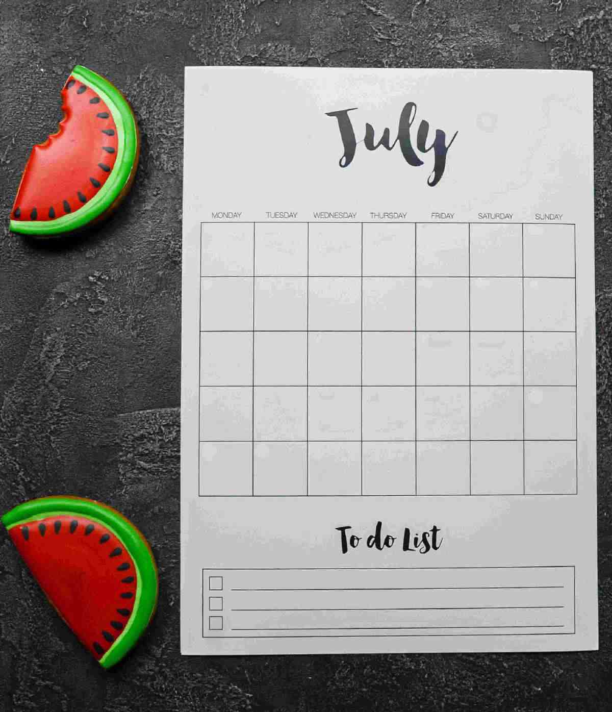 July to do list Watermelon slices and a July to do list page