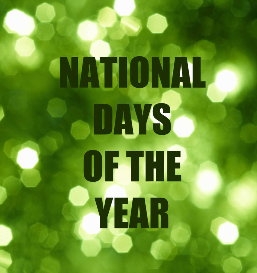 Green bokeh background with words National Days of the Year in capital letters on it in dark green text.