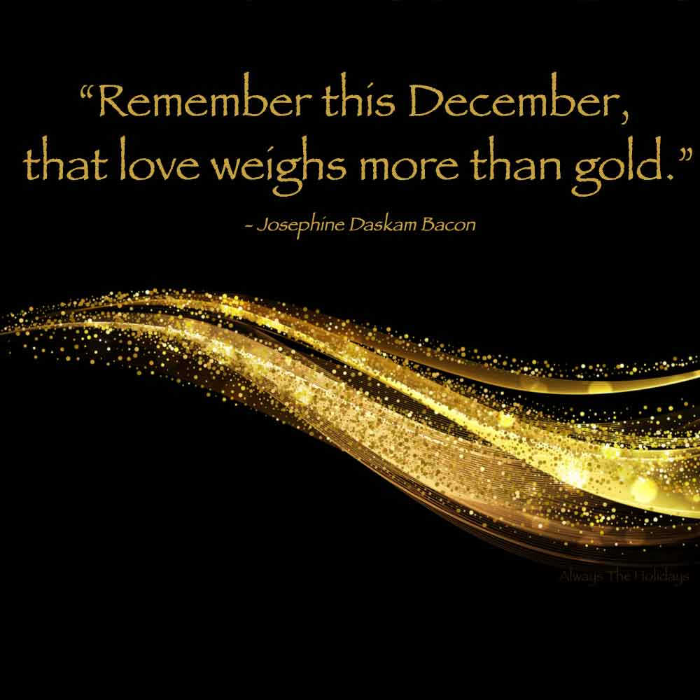 A gold wave in the middle of a black background with a Christmas quote about love as a text overlay on it.