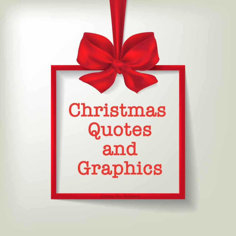 A red square outline with a red bow and the words "Christmas quotes and graphics" inside of it.