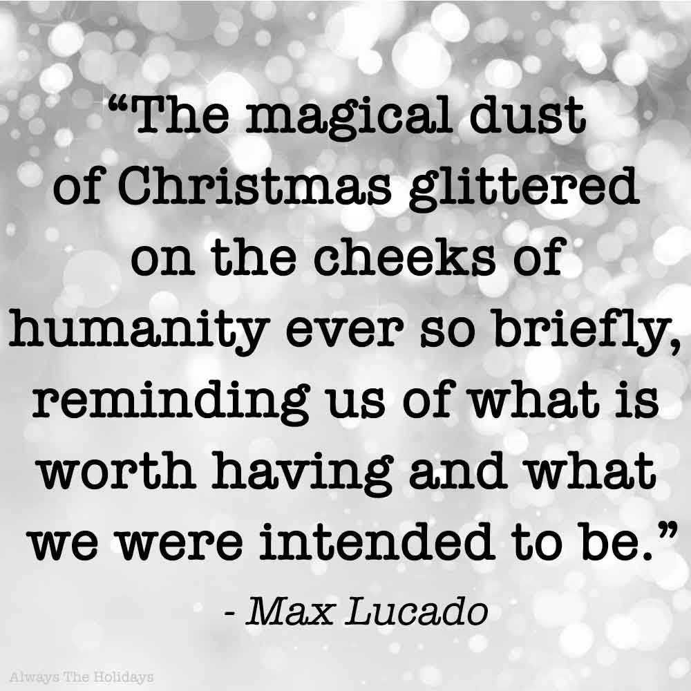 A grey background with white spots, and a magic of Christmas quote as a text overlay.