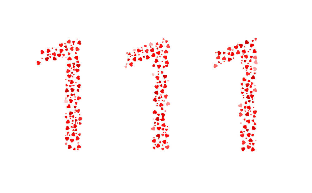 The numbers 111 made up of red hearts.