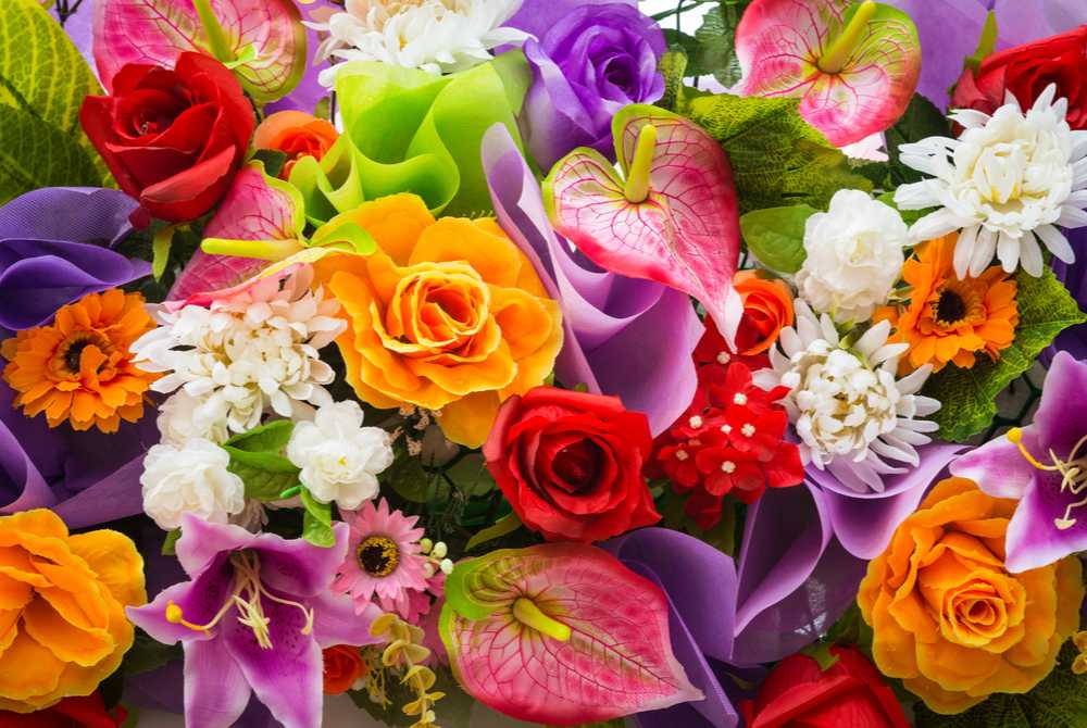 Flower bouquet closeup. A close up overhead shot of beautiful and vibrant flowers to celebrate the flower national days of the year.