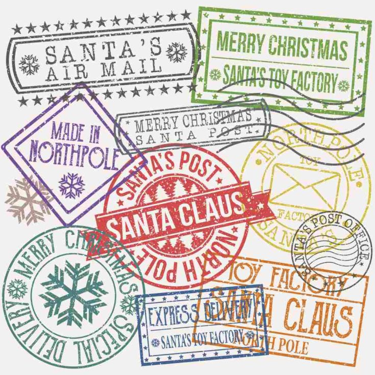 Various postmarks from the North Pole, from letters that were mailed to Santa Claus address.