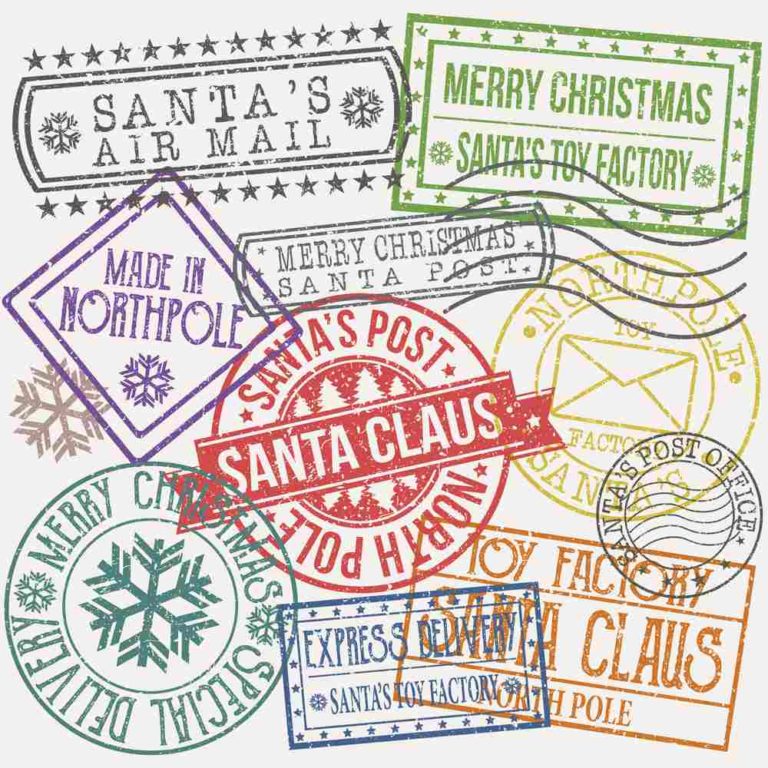 Various postmarks from the North Pole, from letters that were mailed to Santa Claus address.