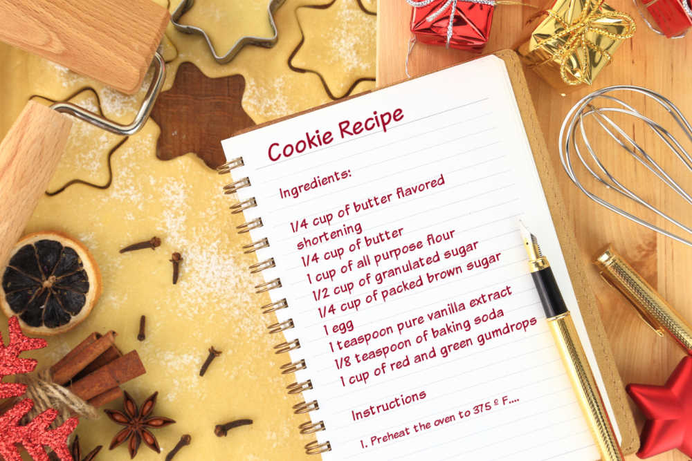 Cookie Recipe Cookies with a pad that has a gumdrop cookie recipe on it.