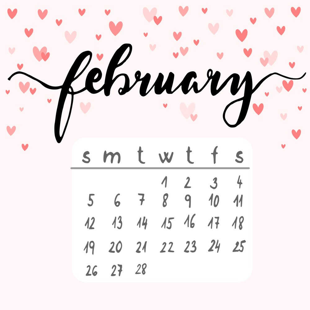 February calendar February calendar with pink hearts.