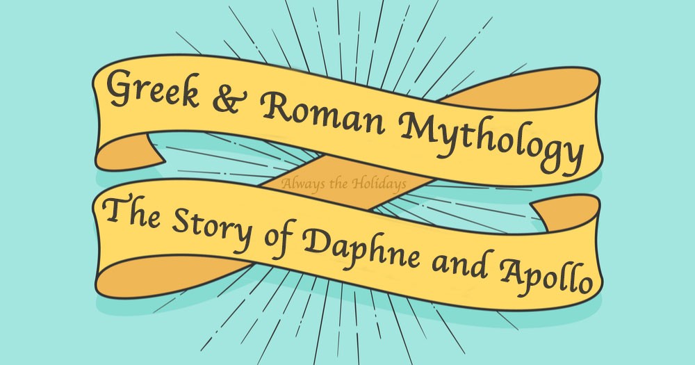 A banner advertising the story of Daphne and Apollo A yellow banner with the text "Greek and Roman mythology the story of Daphne and Apollo".