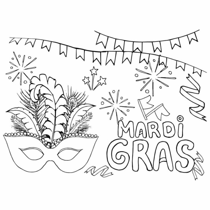 Coloring pages for Mardi Gras that aren't colored in with the words 