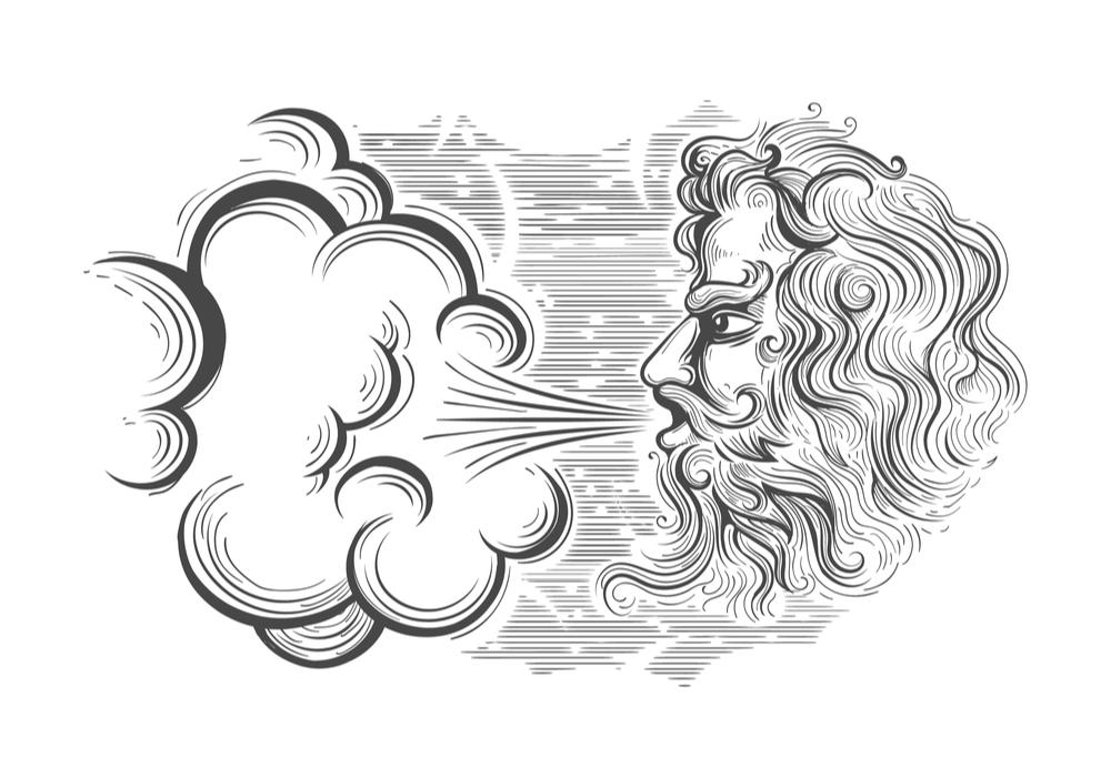 Zephyrus, god of wind A pen sketching of Zephyrus the god of wind blowing a gust of wind.