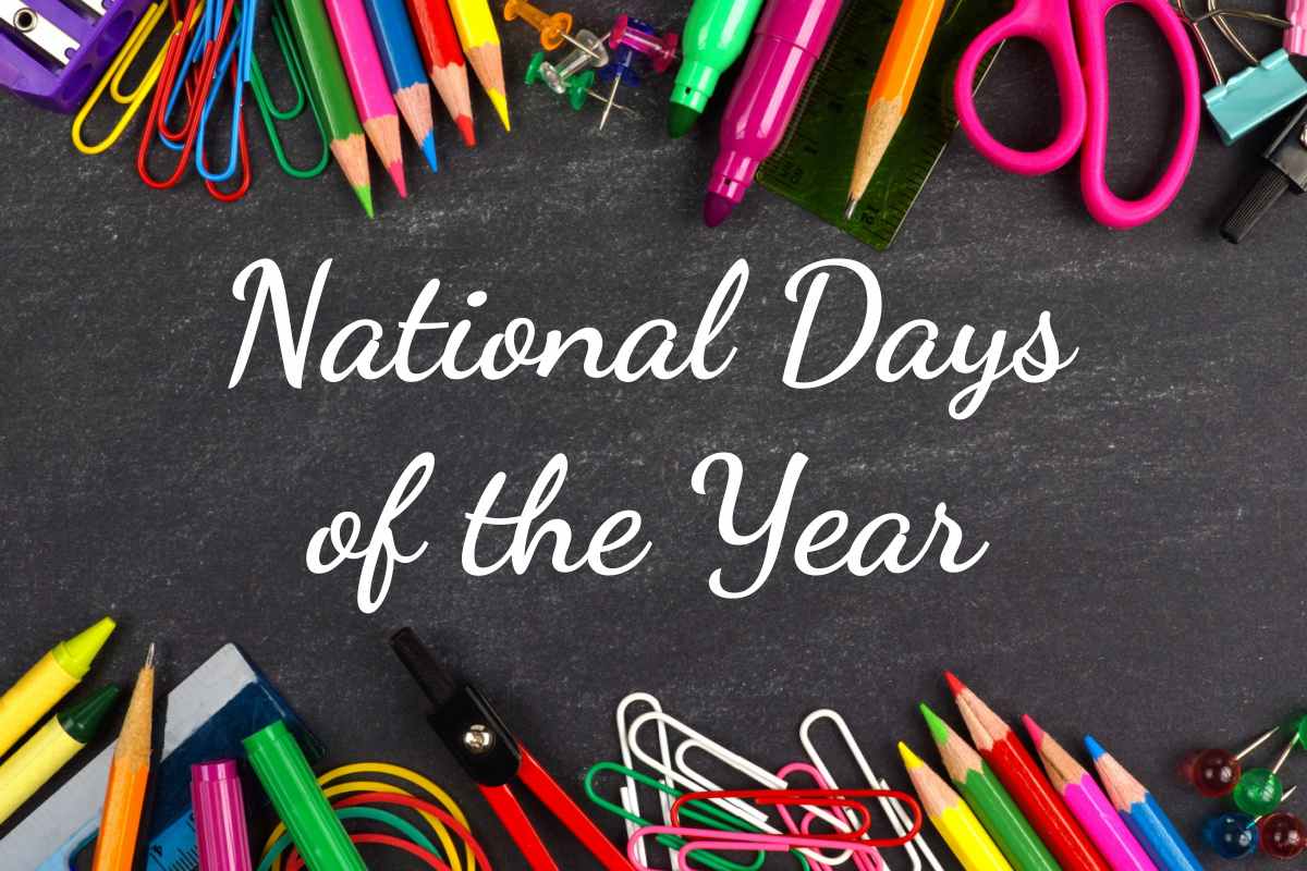 National Days of the Year Markers, colored pencils and scissors with words national days of the year.