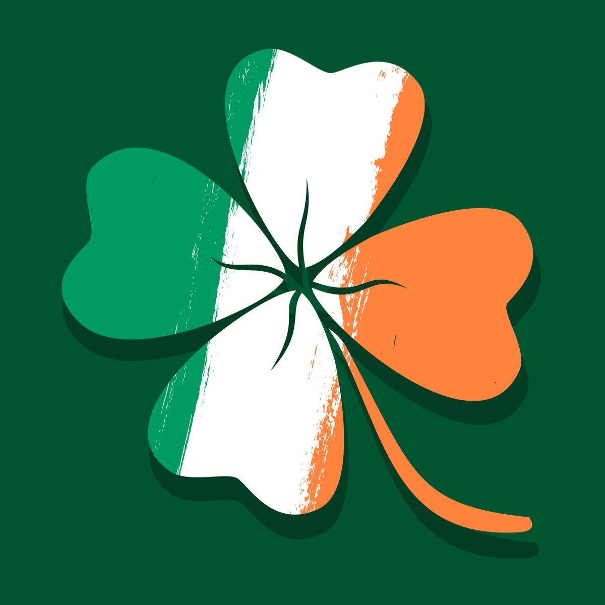 Four leaf clover with flag of Ireland on it A four leaf clover in three colors (green, white and orange) against a green background to symbolize the St. Patrick's Day shamrock meaning.