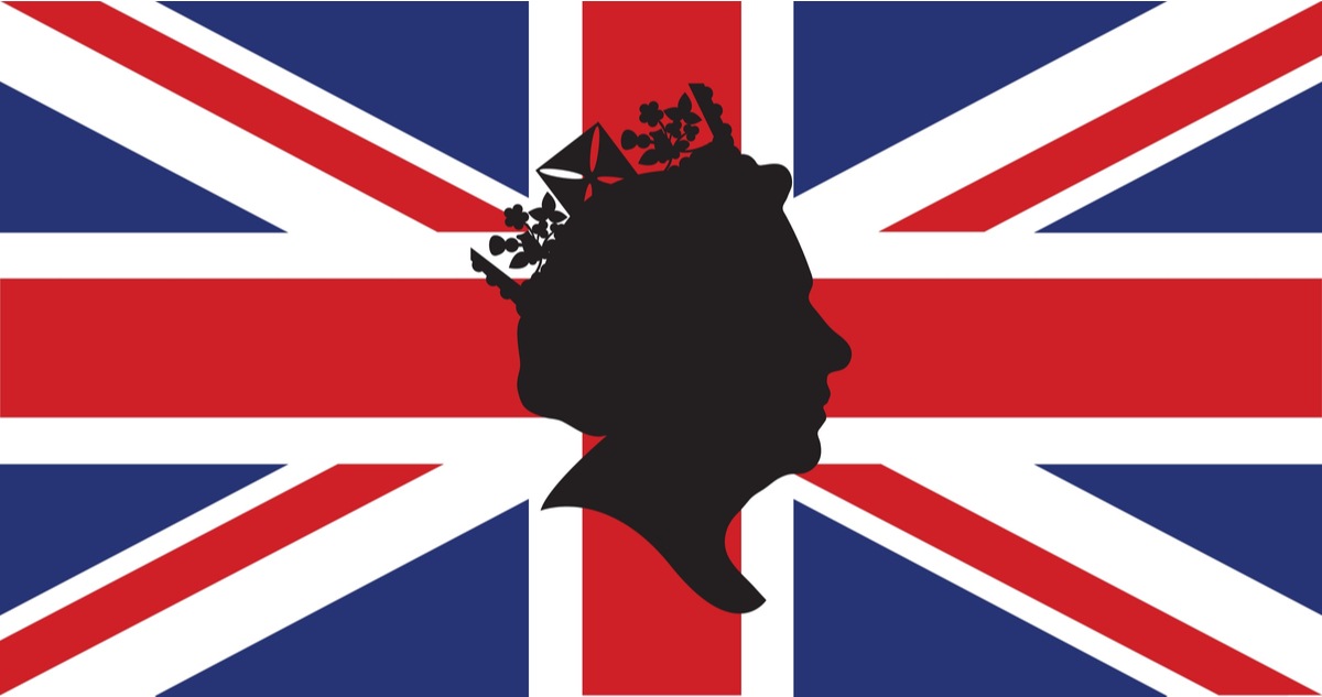 Union jack and the Queen A union jack flag of the United Kingdom with a silhouette of the Queen over it.