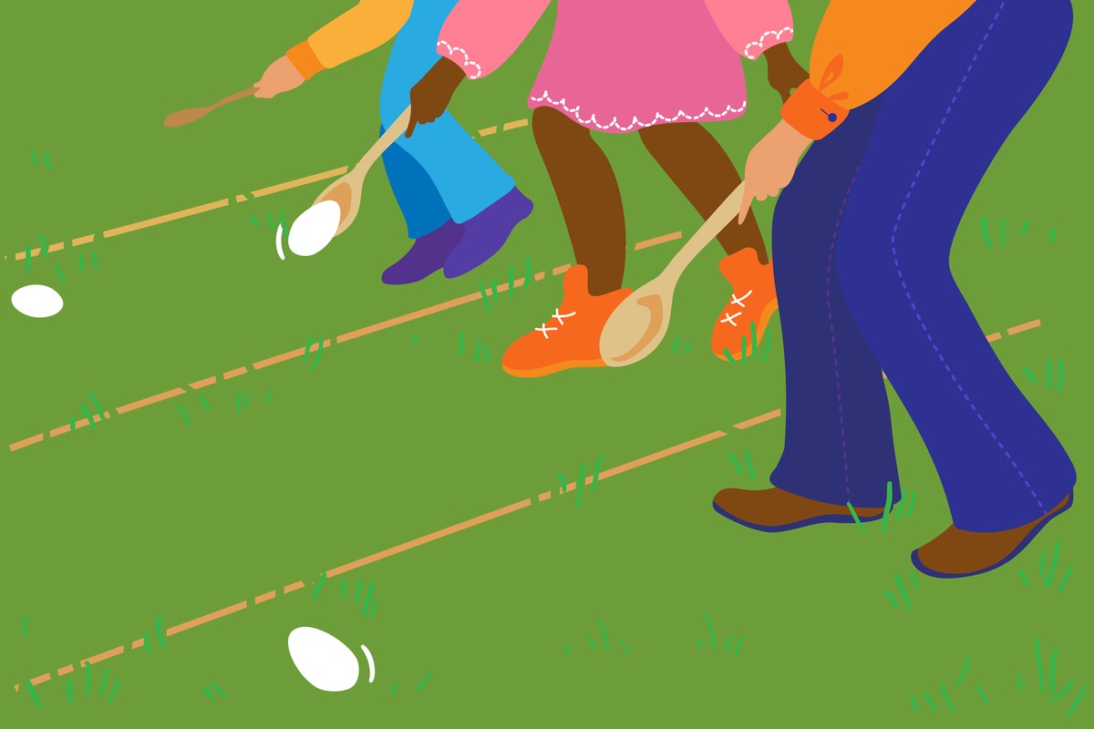 Easter Egg Roll A clip art image of three children playing participating in an egg race called the White House Egg Roll on Easter Monday.
