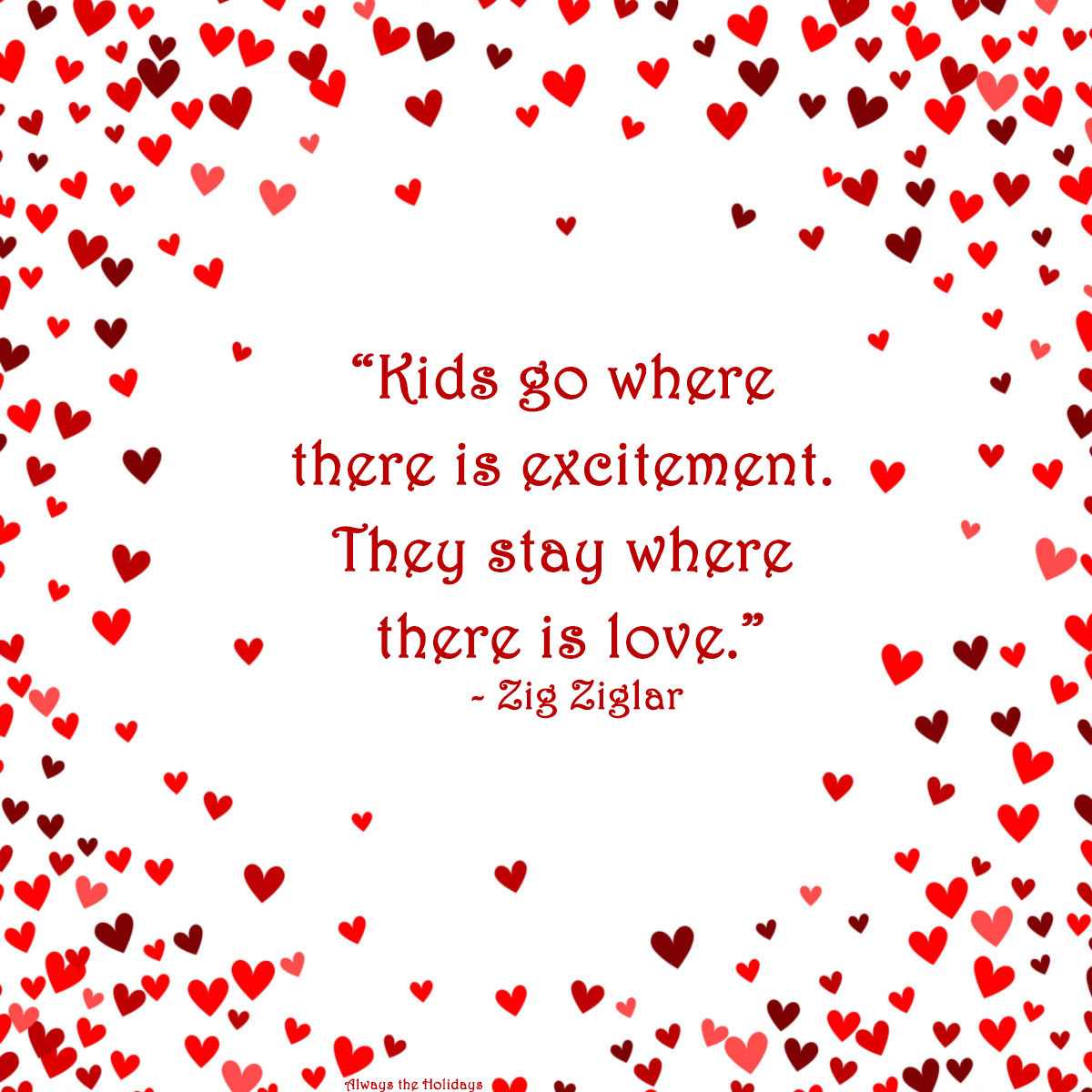 Red hearts and motherhood quote Tiny red and burgundy hearts on a white background surrounding a quotes for mother text overlay.