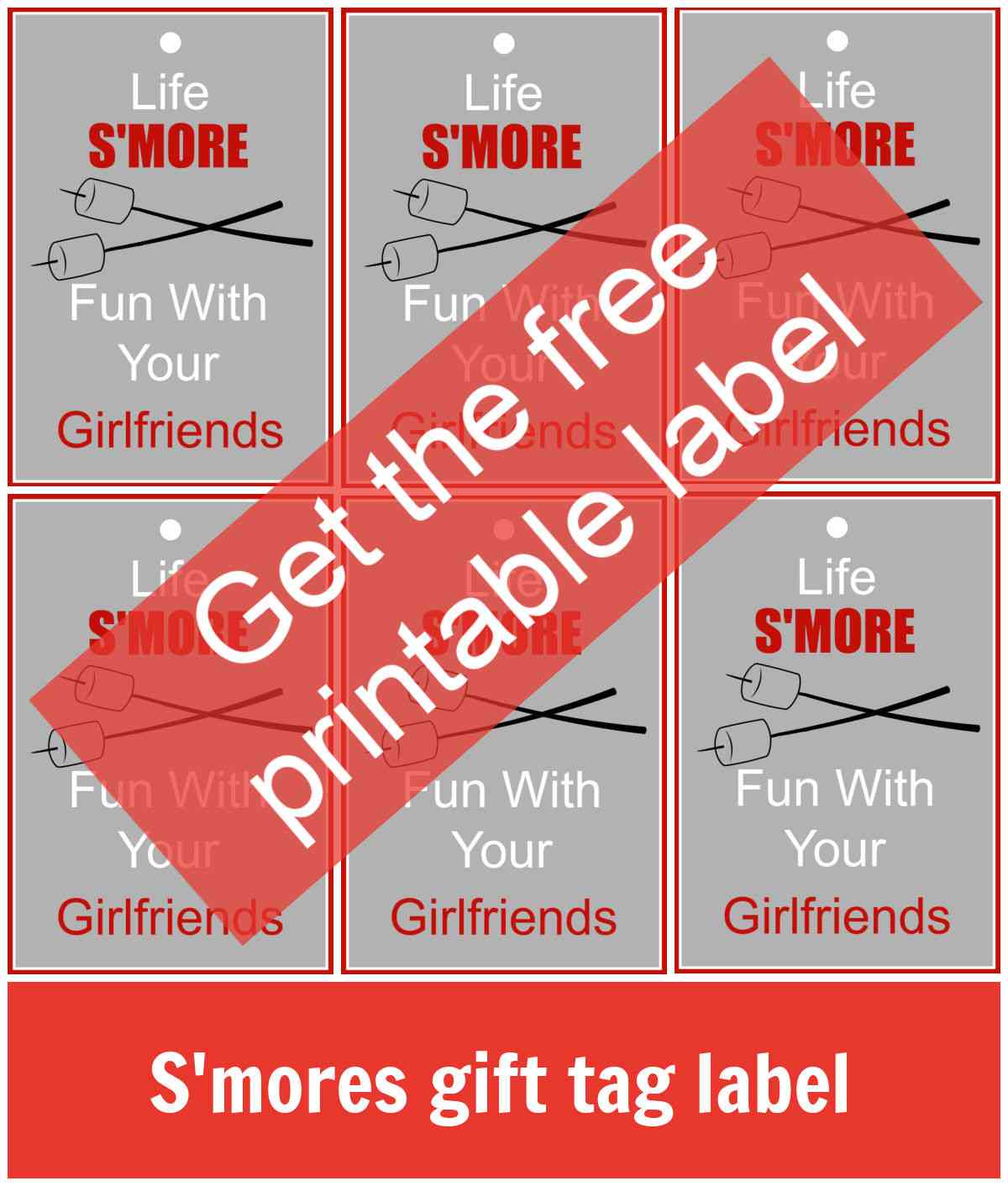 Sample gift tags Sheet of s'more jar labels with red overlay.