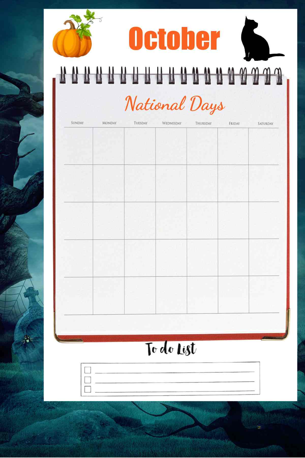 Halloween background with a to do list overlaid on top.