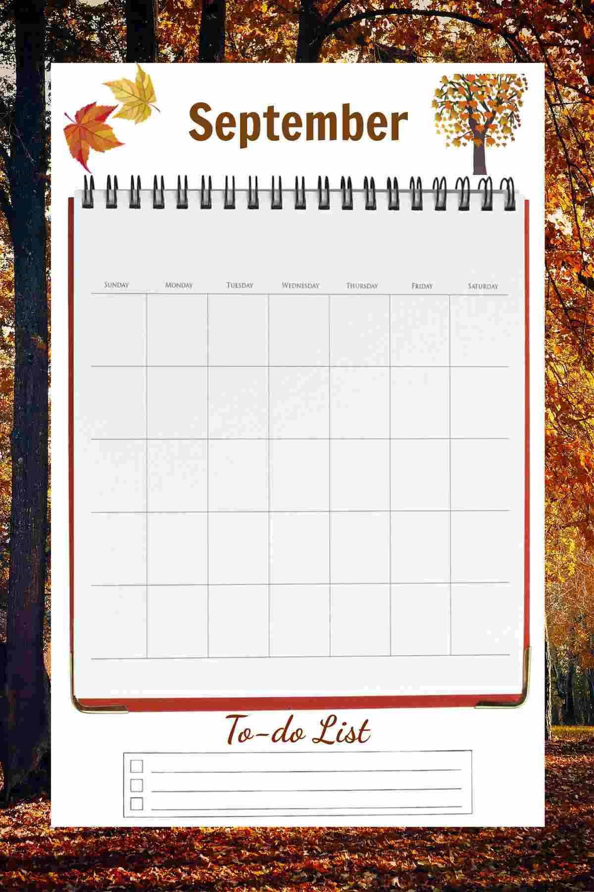 September monthly planner and to do list.
