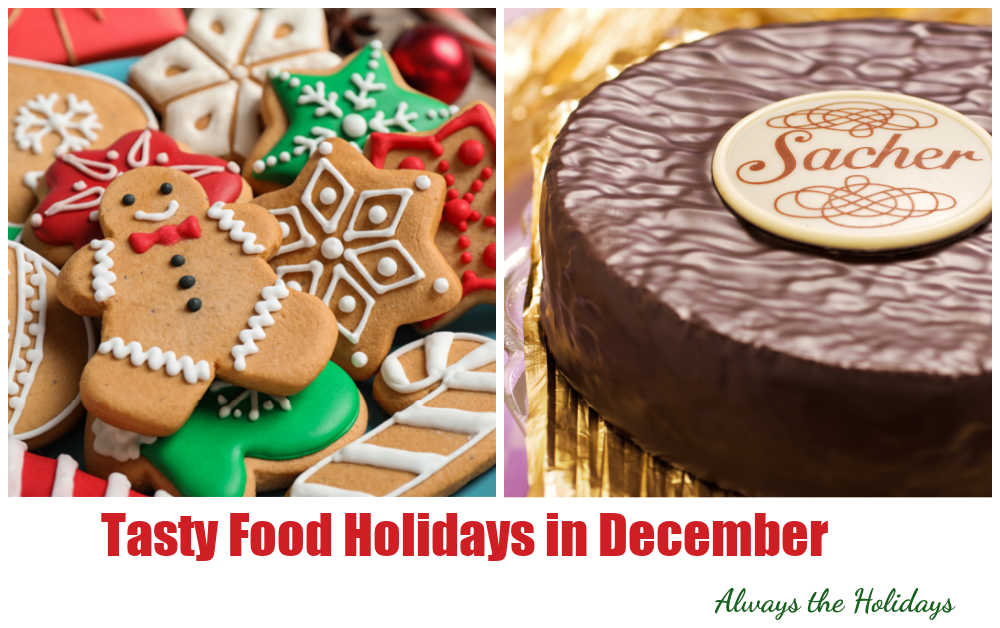 Food holidays in December Christmas cookies and Sacher torte cake - two food holidays in December.