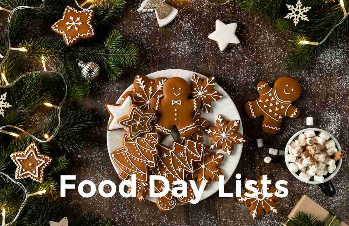 Get the food day lists! Plate of cookies and words food day lists.
